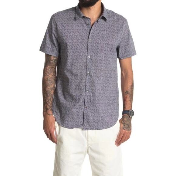 John Varvatos Short Sleeve Woven Shirt In Purple Animal Print - Large - Picture 1 of 9